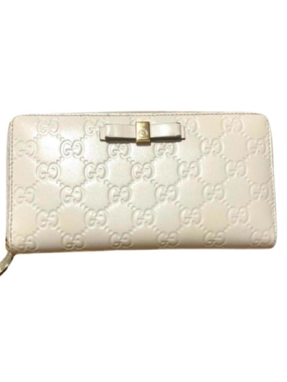 Gucci Guccissima Interlocking Round Zipper Wallet Ribbon, White Cream